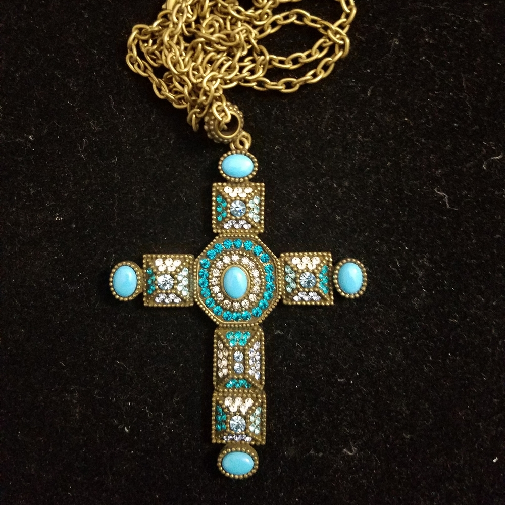 Real Collectibles Blue And White Gems Cross
